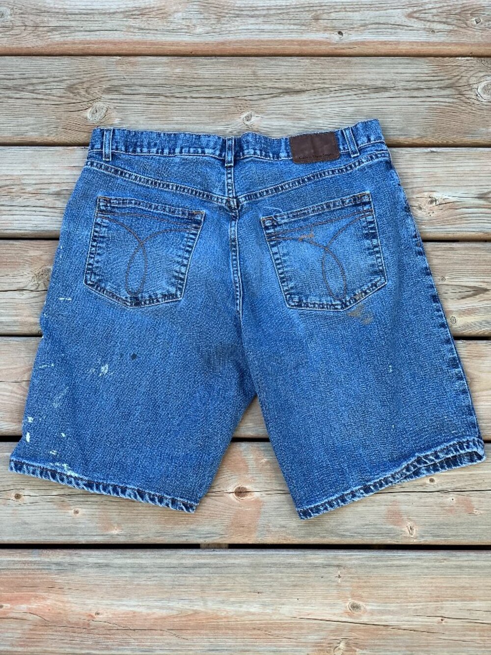 Vintage Calvin Klein Jeans Short Mens 34 Distressed Paint Splattered Denim Jorts